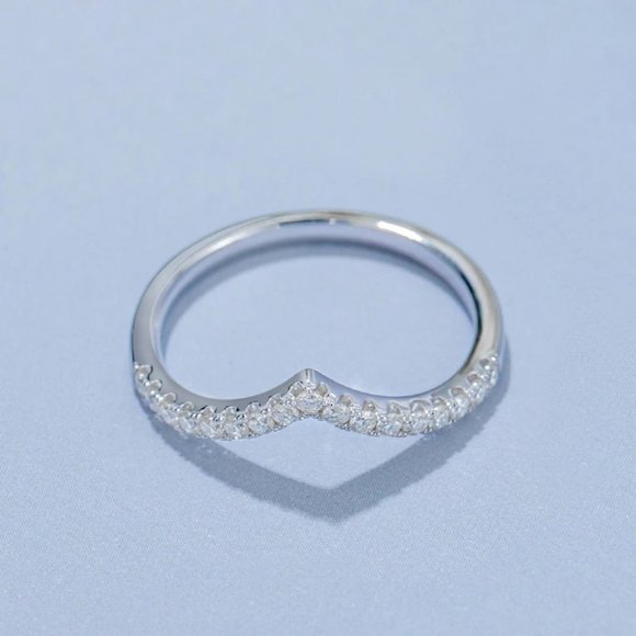 Certified 1.5mm Moissanite Diamond Pave Chevron Half Eternity Band Ring NEW - Picture 5 of 14